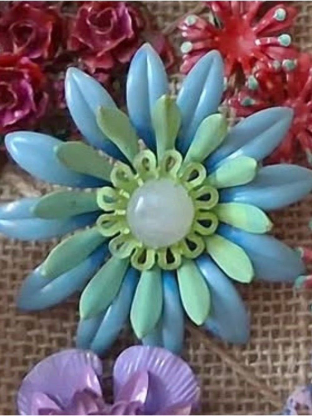 Blue and Lime Floral Statement Brooch